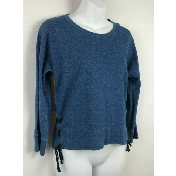 J Crew Indigo Lace Up Sweatshirt  Blue 100% Cotton - Picture 4 of 7
